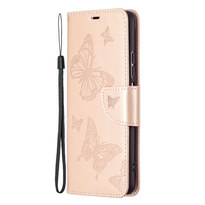 Estuche de cuero con tapa horizontal con estampado de dos mariposas con soporte, ranura para tarjeta, billetera y cordón, For Xiaomi Mi 11i / Poco F3 / Redmi K40