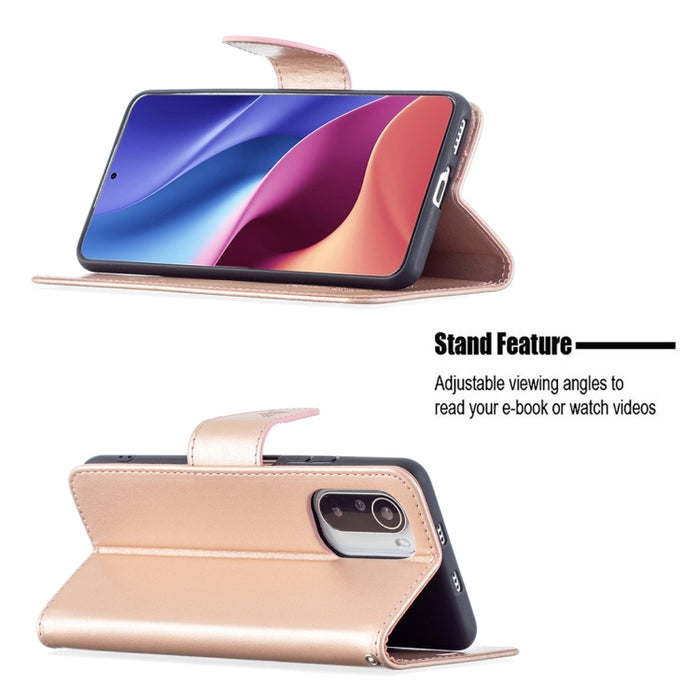Estuche de cuero con tapa horizontal con estampado de dos mariposas con soporte, ranura para tarjeta, billetera y cordón, For Xiaomi Mi 11i / Poco F3 / Redmi K40