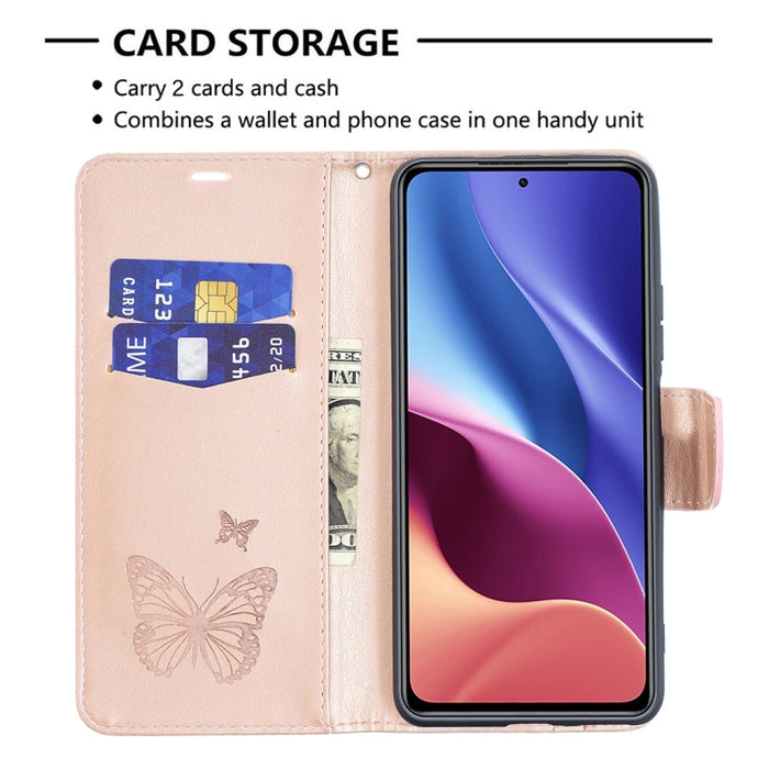 Estuche de cuero con tapa horizontal con estampado de dos mariposas con soporte, ranura para tarjeta, billetera y cordón, For Xiaomi Mi 11i / Poco F3 / Redmi K40