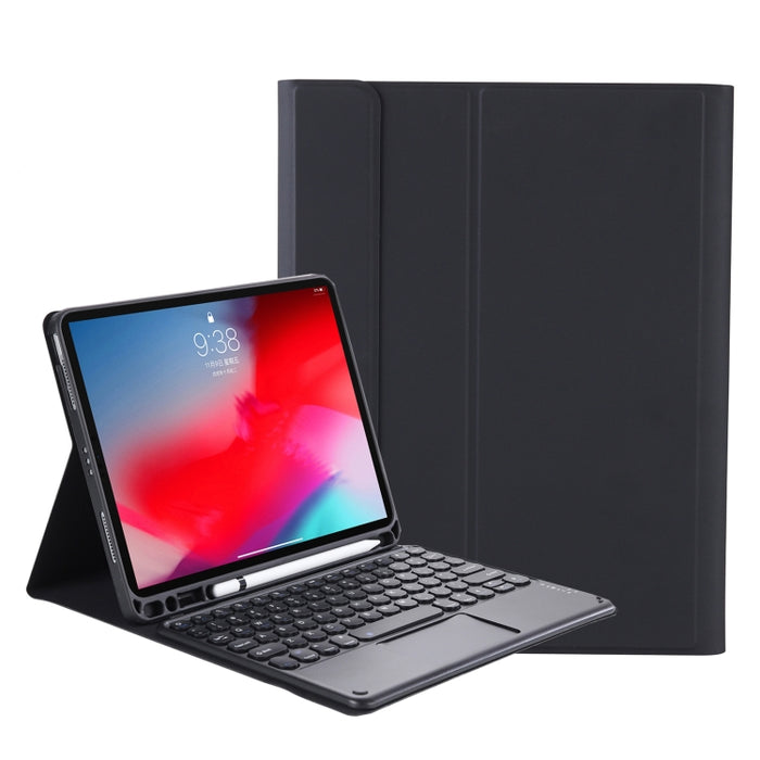 YT098B-A Funda de cuero con teclado Bluetooth desmontable con textura de piel de color caramelo y teclado redondo con control táctil y ranura para bolígrafo y soporte