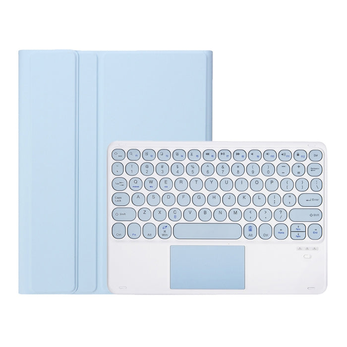 YT098B-A Funda de cuero con teclado Bluetooth desmontable con textura de piel de color caramelo y teclado redondo con control táctil y ranura para bolígrafo y soporte