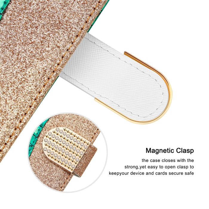 Estuche de cuero con tapa horizontal con textura de cocodrilo a juego con polvo de brillo láser con ranuras para tarjetas y soporte y billetera, For Xiaomi Redmi Note 9 5G, For Xiaomi Redmi Note 10 4G, For Xiaomi Redmi Note 10 Pro                      ...