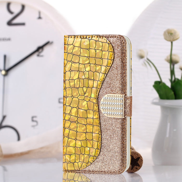 Estuche de cuero con tapa horizontal con textura de cocodrilo a juego con polvo de brillo láser con ranuras para tarjetas y soporte y billetera, For Xiaomi Redmi Note 9 5G, For Xiaomi Redmi Note 10 4G, For Xiaomi Redmi Note 10 Pro                      ...