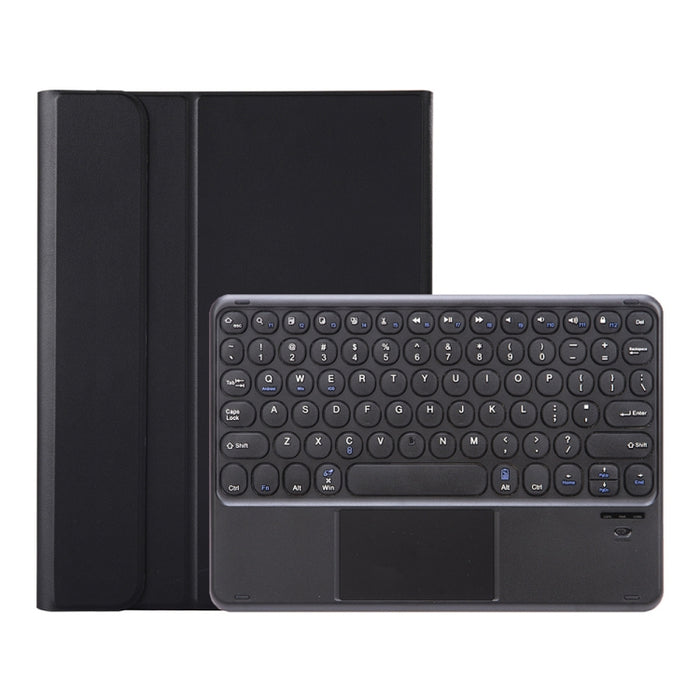 YA098B-A Estuche de cuero para teclado Bluetooth con textura de piel de cordero desmontable y teclado redondo con control táctil y ranura para bolígrafo y soporte