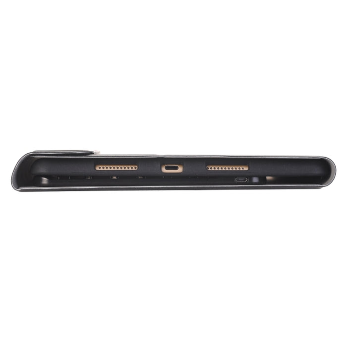 YA098B Estuche de cuero con teclado Bluetooth y teclado redondo con textura de piel de cordero desmontable con ranura para bolígrafo y soporte