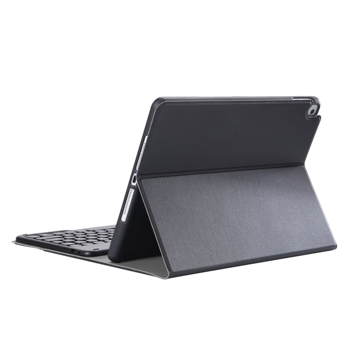 YA098B Estuche de cuero con teclado Bluetooth y teclado redondo con textura de piel de cordero desmontable con ranura para bolígrafo y soporte