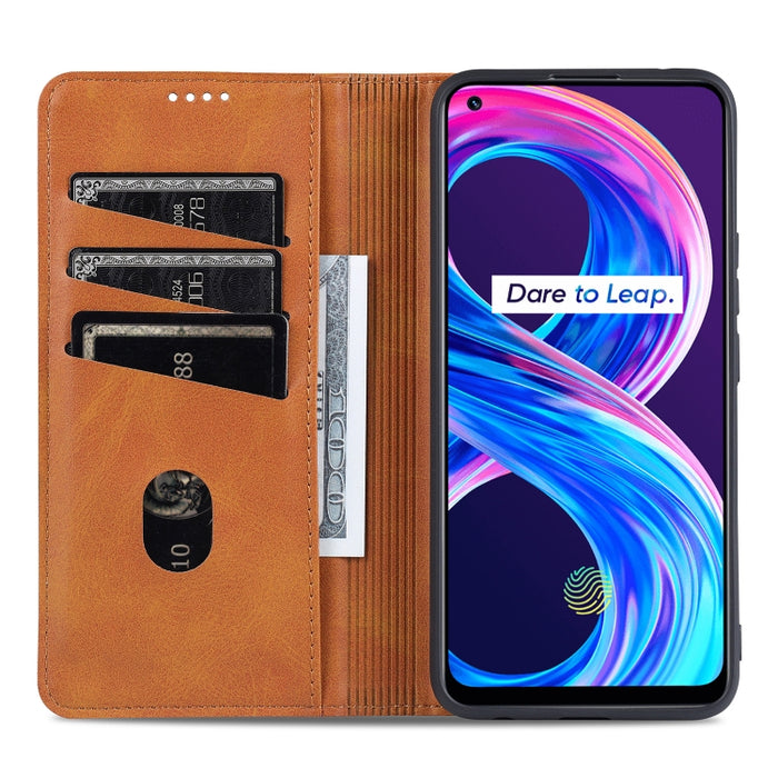 AZNS Estuche de cuero con tapa horizontal con textura de becerro magnético con ranuras para tarjetas y soporte y billetera, For Xiaomi Mi 11 Pro, For OPPO Realme 8 / 8 Pro