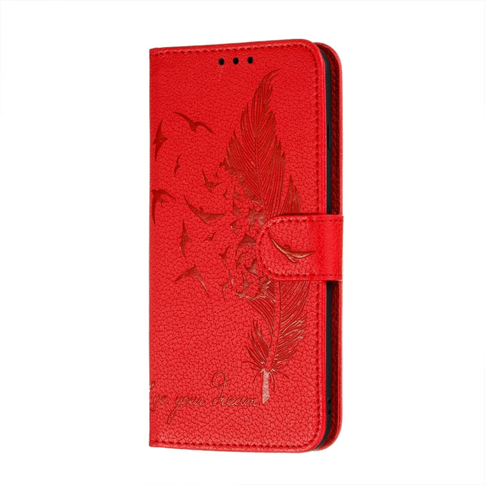 Estuche de cuero con tapa horizontal con patrón de relieve de plumas con textura de litchi con soporte y ranuras para tarjetas y billetera y marco de fotos y cordón, For Samsung Galaxy A22 4G, For Samsung Galaxy A22 5G, For Samsung Galaxy A82 5G       ...