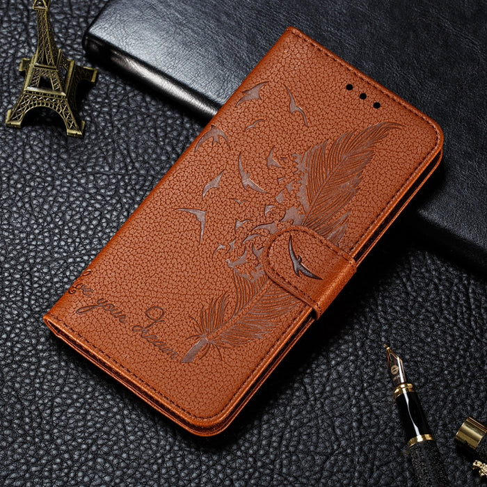 Estuche de cuero con tapa horizontal con patrón de relieve de plumas con textura de litchi con soporte y ranuras para tarjetas y billetera y marco de fotos y cordón, For Samsung Galaxy A22 4G, For Samsung Galaxy A22 5G, For Samsung Galaxy A82 5G       ...