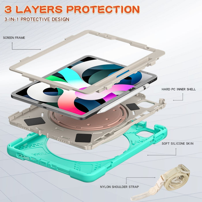 Funda protectora de silicona + PC con soporte y correa para el hombro, For iPad Air 2022 / 2020 10.9