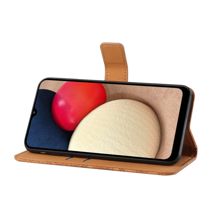 Estuche de cuero con tapa horizontal con patrón en relieve de estilo étnico con soporte y ranuras para tarjetas y billetera y cordón, For Samsung Galaxy A02s EU Version