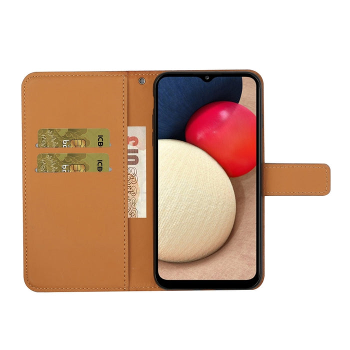 Estuche de cuero con tapa horizontal con patrón en relieve de estilo étnico con soporte y ranuras para tarjetas y billetera y cordón, For Samsung Galaxy A02s EU Version