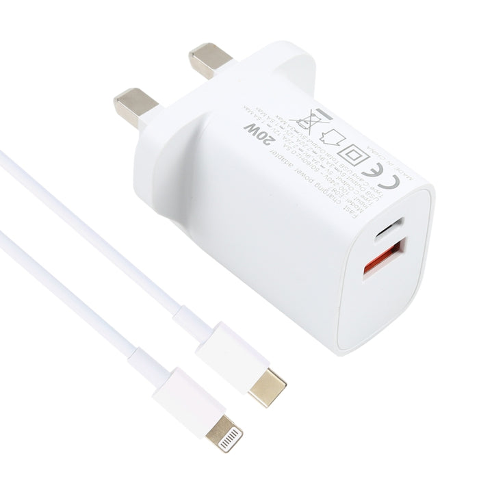Cargador de puertos USB-C / Type-C + USB de 20 W con cable de carga rápida de 100 W Type-C a 8 pines