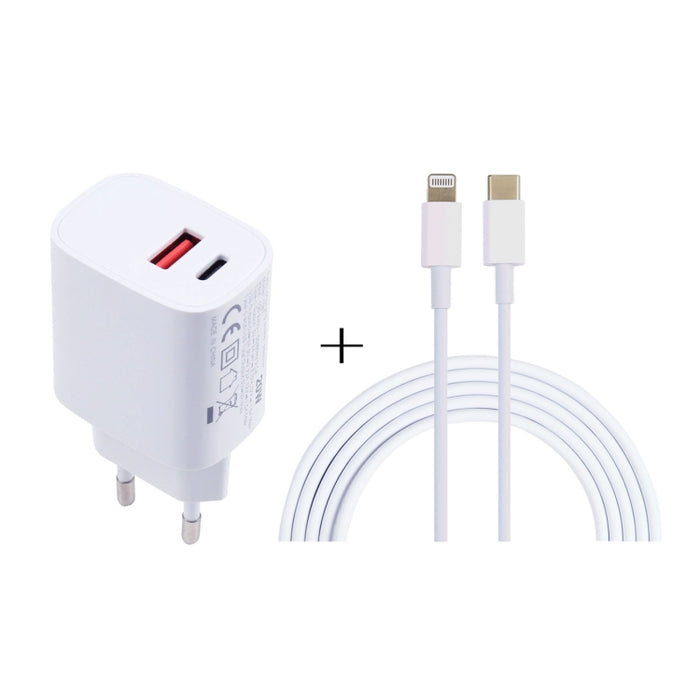 Cargador de puertos USB-C / Type-C + USB de 20 W con cable de carga rápida de 100 W Type-C a 8 pines