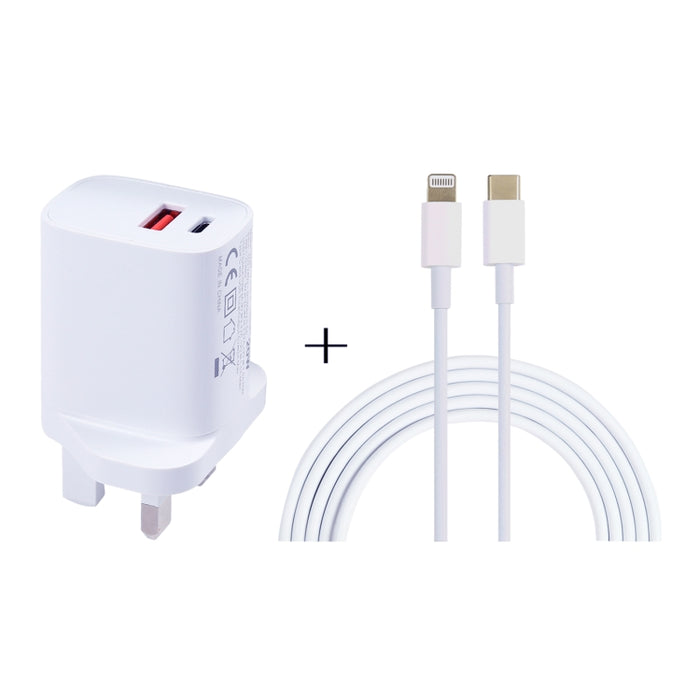 Cargador de puertos USB-C / Type-C + USB de 20 W con cable de carga rápida de 100 W Type-C a 8 pines