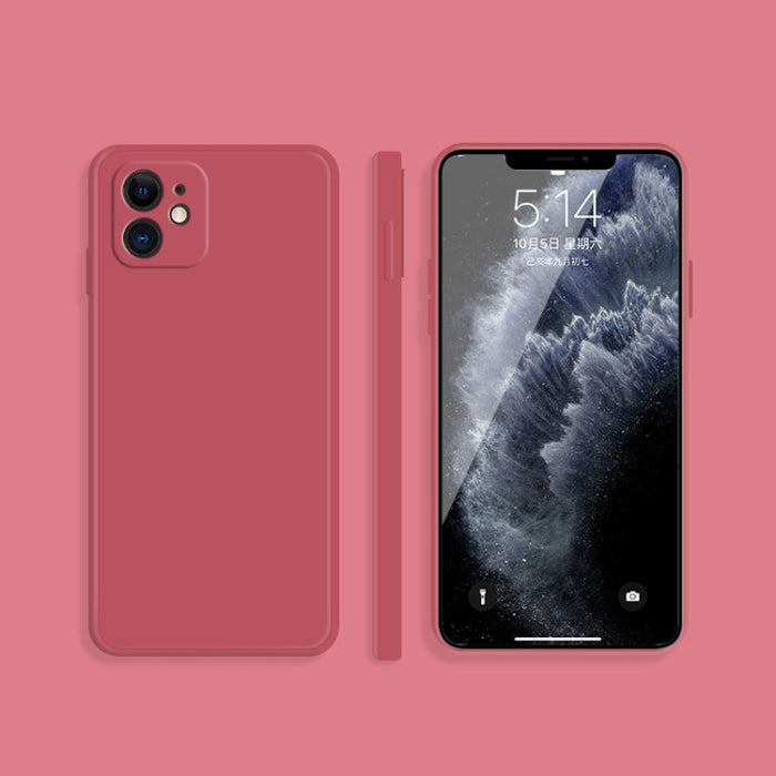 Estuche protector de cobertura total a prueba de caídas de borde recto de silicona líquida de imitación de color sólido