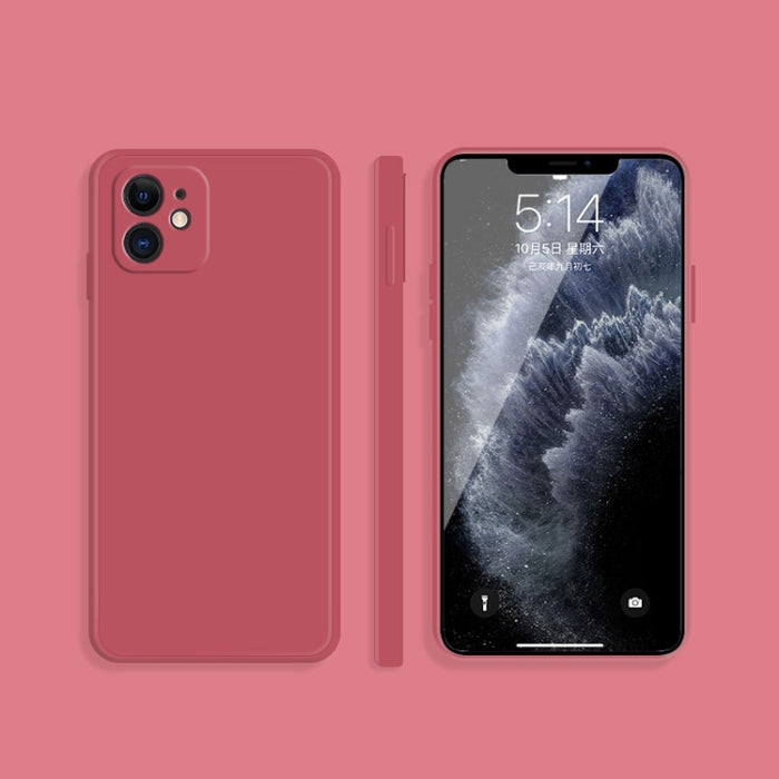 Estuche protector de cobertura total a prueba de caídas de borde recto de silicona líquida de imitación de color sólido
