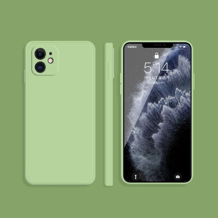Estuche protector de cobertura total a prueba de caídas de borde recto de silicona líquida de imitación de color sólido