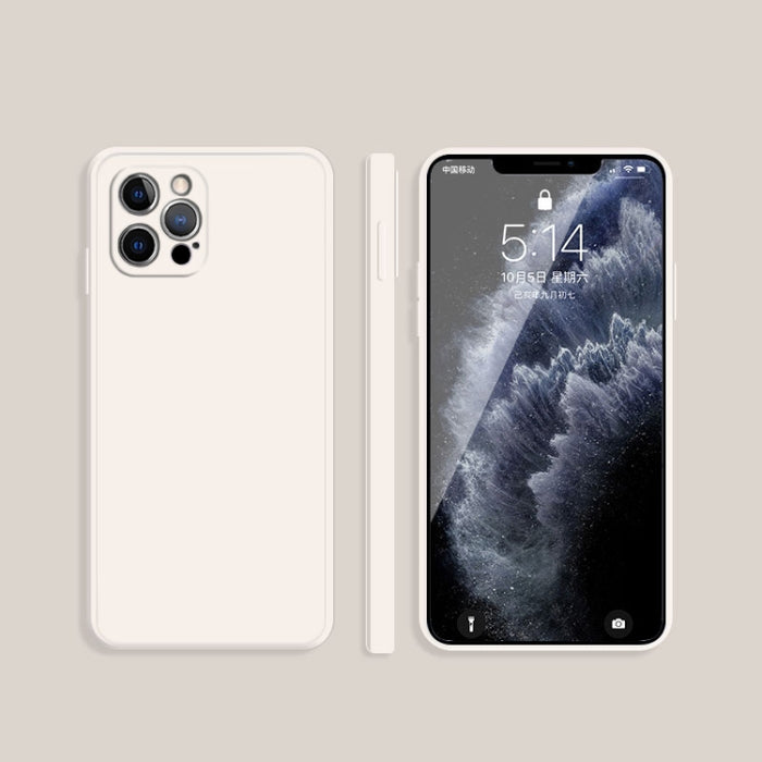 Estuche protector de cobertura total a prueba de caídas de borde recto de silicona líquida de imitación de color sólido