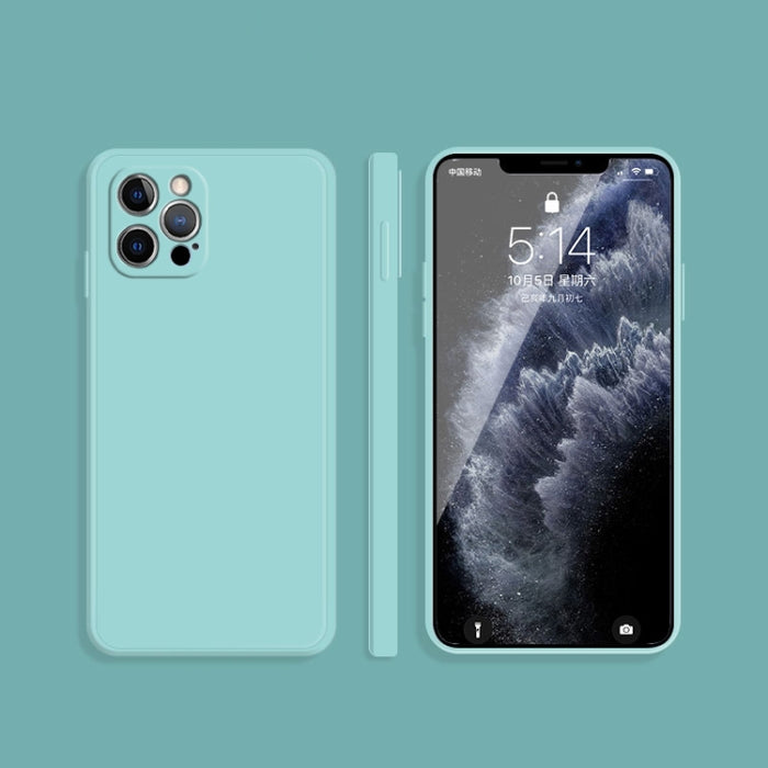 Estuche protector de cobertura total a prueba de caídas de borde recto de silicona líquida de imitación de color sólido