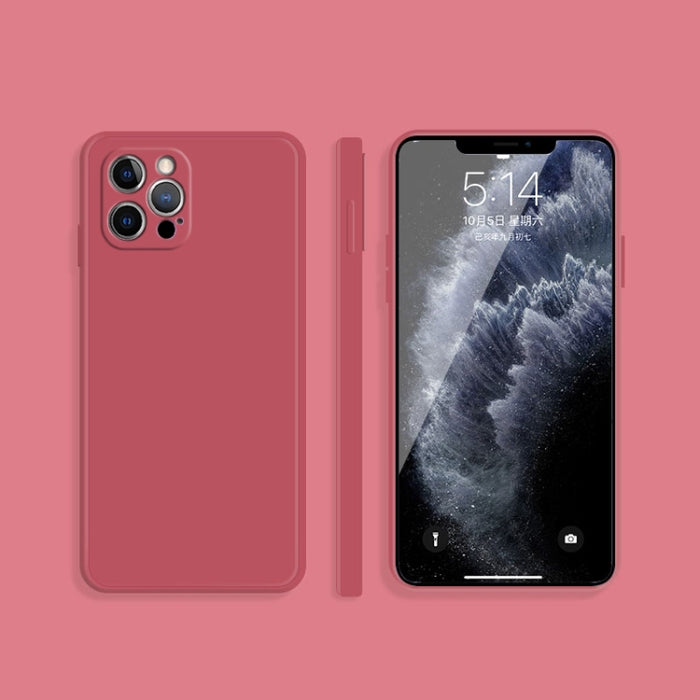 Estuche protector de cobertura total a prueba de caídas de borde recto de silicona líquida de imitación de color sólido