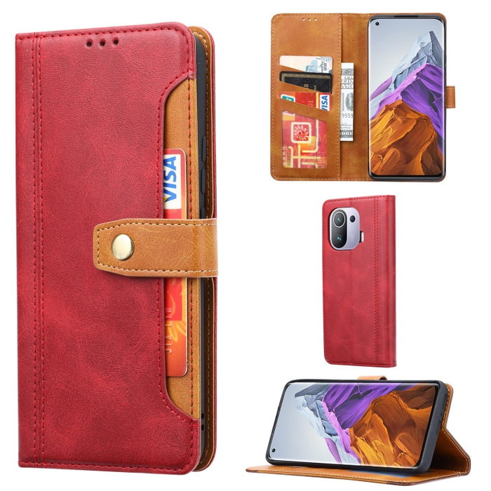 Estuche de cuero con tapa horizontal y cierre doble con textura de becerro con marco de fotos y soporte y ranuras para tarjetas y billetera, For Samsung Galaxy S21 FE, For Xiaomi Mi 11 Lite, For Xiaomi Mi 11 Pro