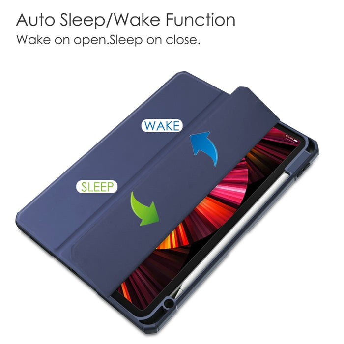 Estuche con tapa horizontal de tres pliegues de acrílico TPU + cuero de PU con soporte y ranura para bolígrafo y función de suspensión / activación, For iPad Pro 11 (2021/2020/2018)