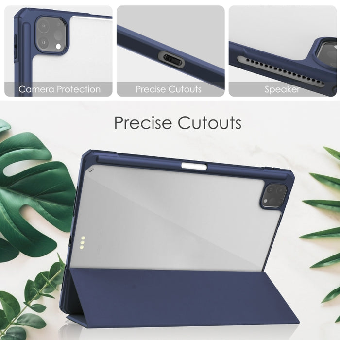 Estuche con tapa horizontal de tres pliegues de acrílico TPU + cuero de PU con soporte y ranura para bolígrafo y función de suspensión / activación, For iPad Pro 11 (2021/2020/2018)