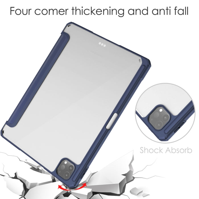 Estuche con tapa horizontal de tres pliegues de acrílico TPU + cuero de PU con soporte y ranura para bolígrafo y función de suspensión / activación, For iPad Pro 11 (2021/2020/2018)
