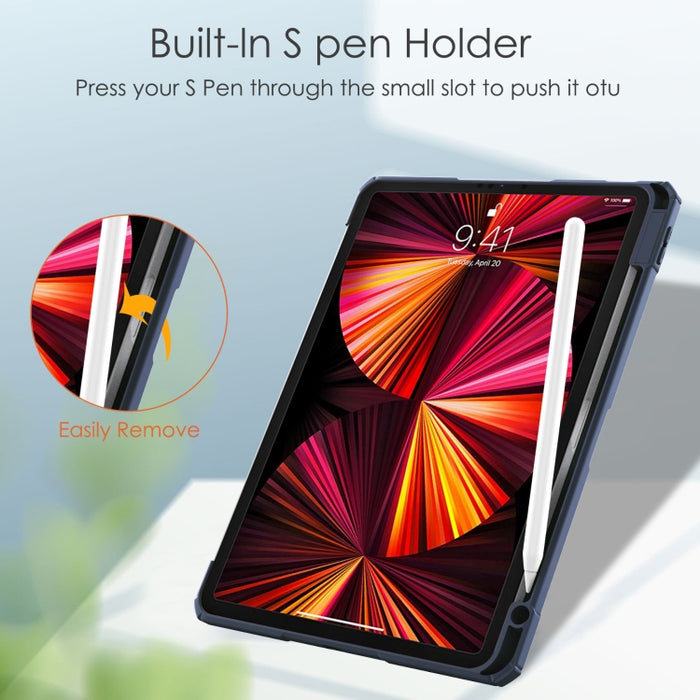 Estuche con tapa horizontal de tres pliegues de acrílico TPU + cuero de PU con soporte y ranura para bolígrafo y función de suspensión / activación, For iPad Pro 11 (2021/2020/2018)