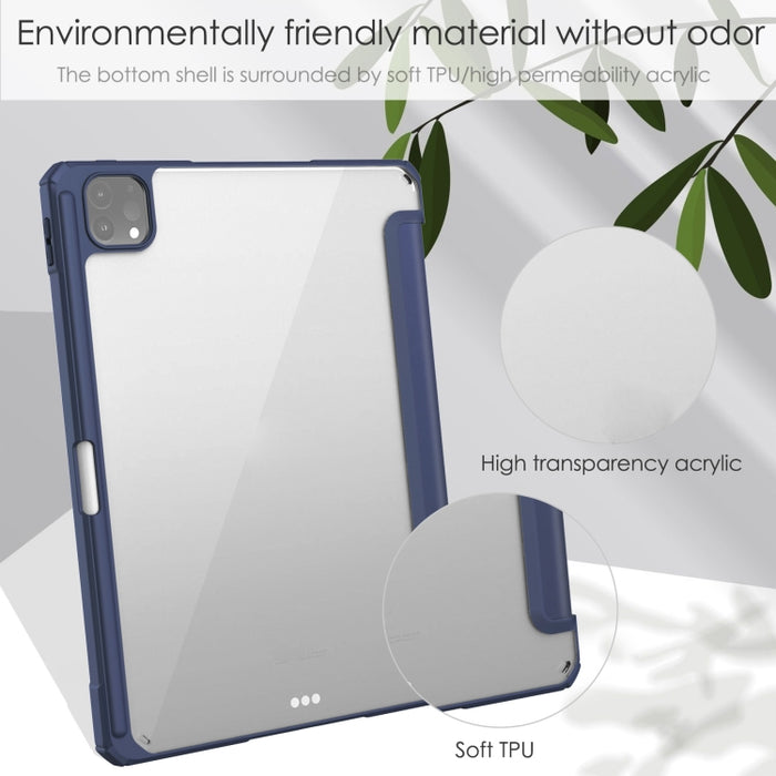 Estuche con tapa horizontal de tres pliegues de acrílico TPU + cuero de PU con soporte y ranura para bolígrafo y función de suspensión / activación, For iPad Pro 11 (2021/2020/2018)