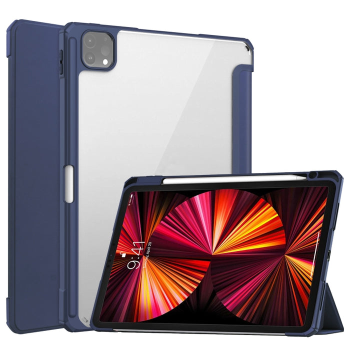 Estuche con tapa horizontal de tres pliegues de acrílico TPU + cuero de PU con soporte y ranura para bolígrafo y función de suspensión / activación, For iPad Pro 11 (2021/2020/2018)