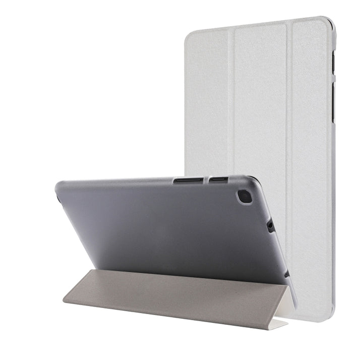 Estuche de cuero con tapa horizontal de tres pliegues con textura de seda con soporte y ranura para bolígrafo