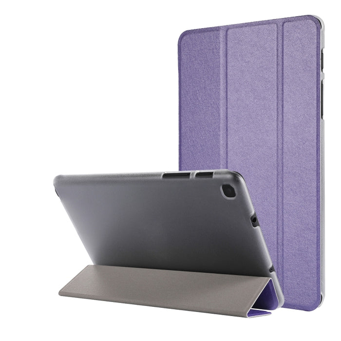 Estuche de cuero con tapa horizontal de tres pliegues con textura de seda con soporte y ranura para bolígrafo