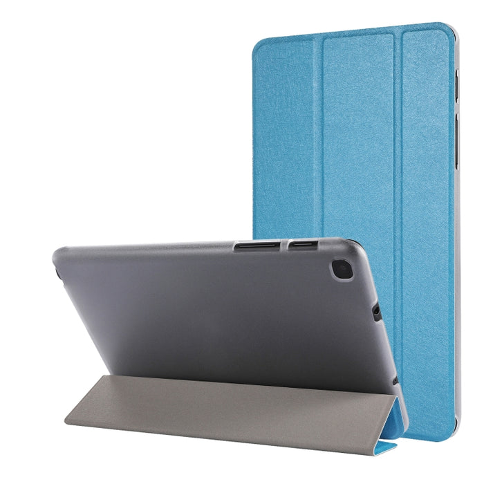 Estuche de cuero con tapa horizontal de tres pliegues con textura de seda con soporte y ranura para bolígrafo