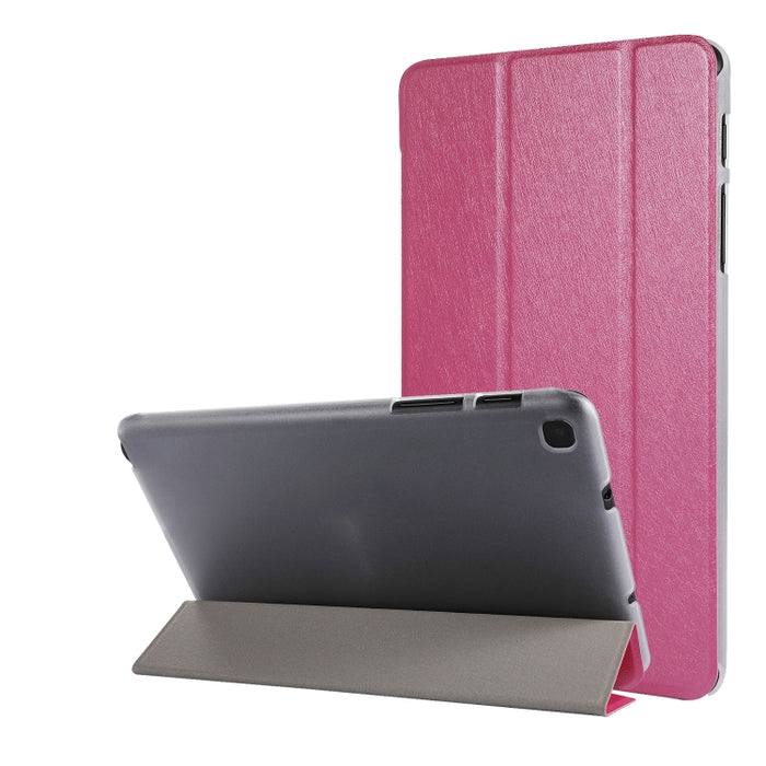 Estuche de cuero con tapa horizontal de tres pliegues con textura de seda con soporte y ranura para bolígrafo