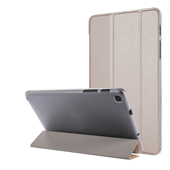 Estuche de cuero con tapa horizontal de tres pliegues con textura de seda con soporte y ranura para bolígrafo