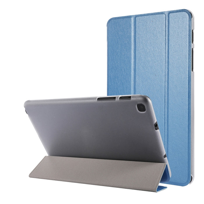 Estuche de cuero con tapa horizontal de tres pliegues con textura de seda con soporte y ranura para bolígrafo