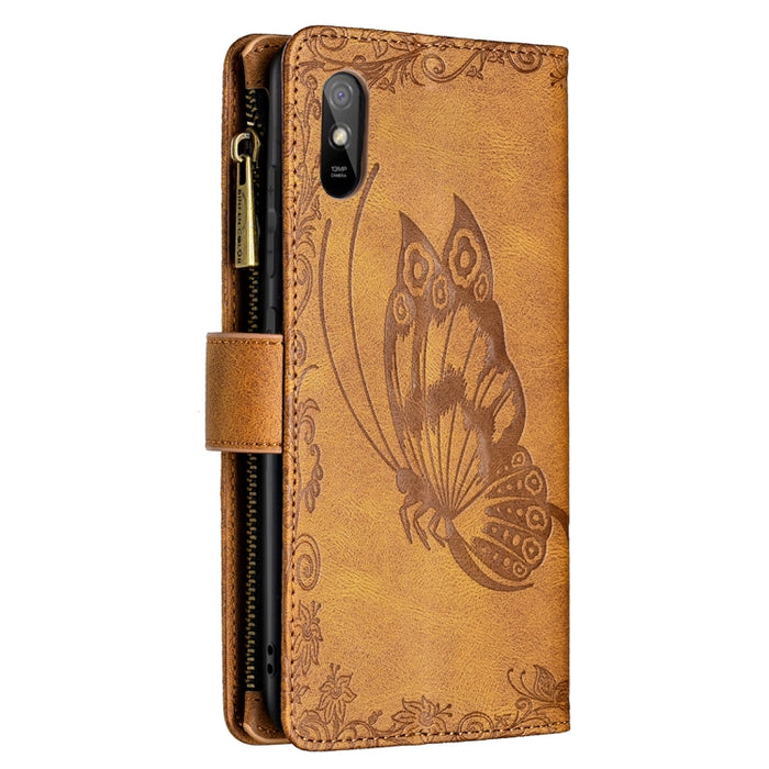 Estuche de cuero con tapa horizontal y cremallera con estampado de mariposa voladora con soporte y ranuras para tarjetas y billetera, For Xiaomi Redmi 9A, For Xiaomi Redmi 9C, For Xiaomi Redmi 9, For Xiaomi Redmi Note 10 Pro                            ...