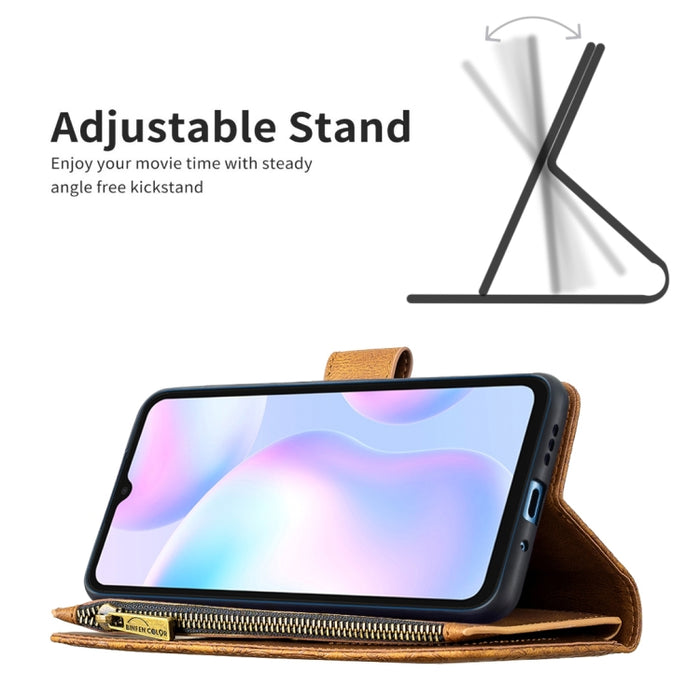 Estuche de cuero con tapa horizontal y cremallera con estampado de mariposa voladora con soporte y ranuras para tarjetas y billetera, For Xiaomi Redmi 9A, For Xiaomi Redmi 9C, For Xiaomi Redmi 9, For Xiaomi Redmi Note 10 Pro                            ...