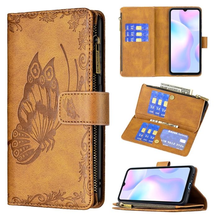 Estuche de cuero con tapa horizontal y cremallera con estampado de mariposa voladora con soporte y ranuras para tarjetas y billetera, For Xiaomi Redmi 9A, For Xiaomi Redmi 9C, For Xiaomi Redmi 9, For Xiaomi Redmi Note 10 Pro                            ...