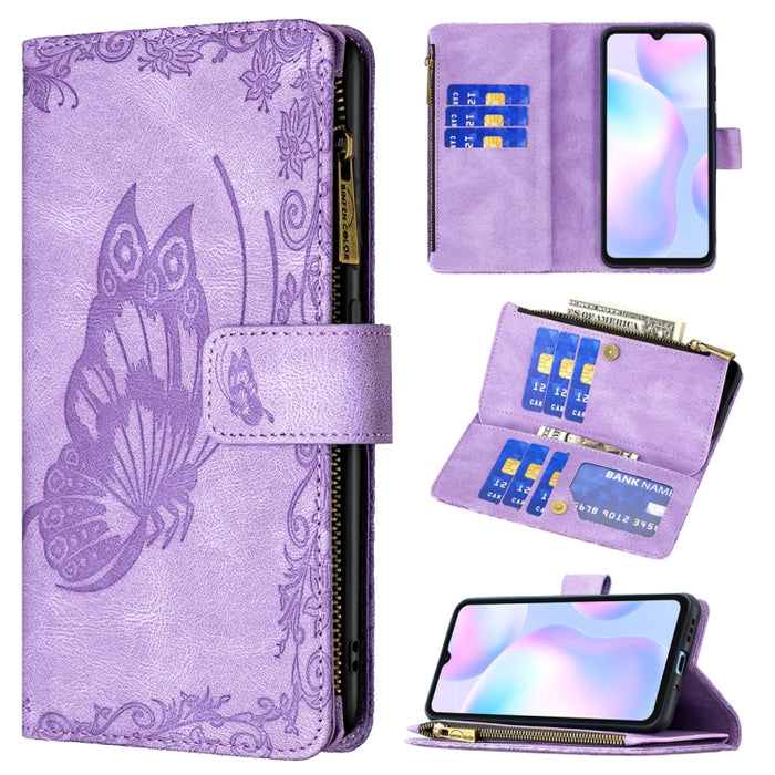 Estuche de cuero con tapa horizontal y cremallera con estampado de mariposa voladora con soporte y ranuras para tarjetas y billetera, For Xiaomi Redmi 9A, For Xiaomi Redmi 9C, For Xiaomi Redmi 9, For Xiaomi Redmi Note 10 Pro                            ...