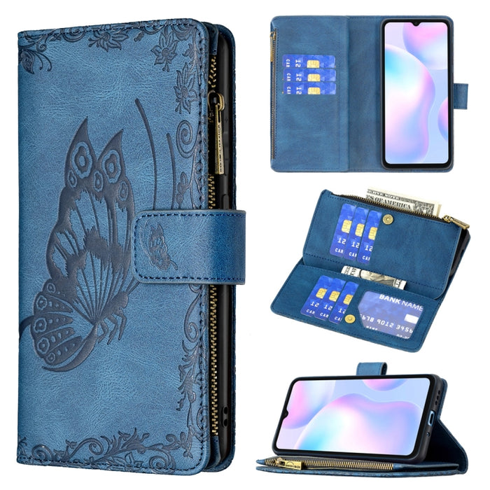 Estuche de cuero con tapa horizontal y cremallera con estampado de mariposa voladora con soporte y ranuras para tarjetas y billetera, For Xiaomi Redmi 9A, For Xiaomi Redmi 9C, For Xiaomi Redmi 9, For Xiaomi Redmi Note 10 Pro                            ...