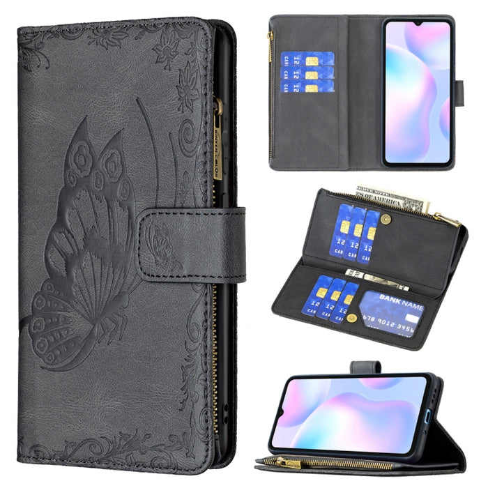 Estuche de cuero con tapa horizontal y cremallera con estampado de mariposa voladora con soporte y ranuras para tarjetas y billetera, For Xiaomi Redmi 9A, For Xiaomi Redmi 9C, For Xiaomi Redmi 9, For Xiaomi Redmi Note 10 Pro                            ...