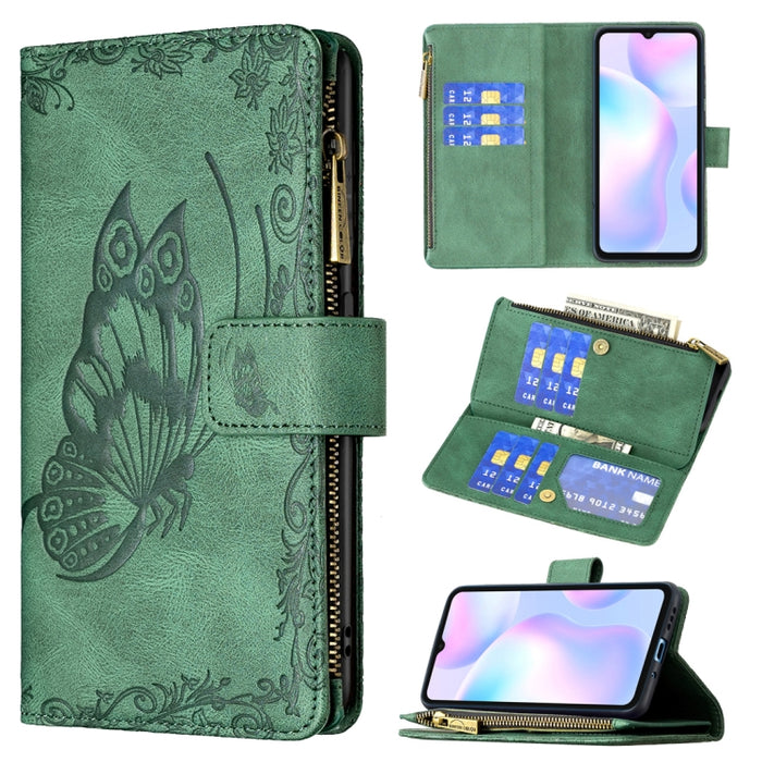 Estuche de cuero con tapa horizontal y cremallera con estampado de mariposa voladora con soporte y ranuras para tarjetas y billetera, For Xiaomi Redmi 9A, For Xiaomi Redmi 9C, For Xiaomi Redmi 9, For Xiaomi Redmi Note 10 Pro                            ...