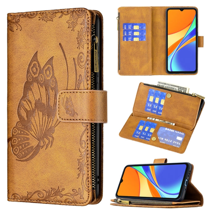 Estuche de cuero con tapa horizontal y cremallera con estampado de mariposa voladora con soporte y ranuras para tarjetas y billetera, For Xiaomi Redmi 9A, For Xiaomi Redmi 9C, For Xiaomi Redmi 9, For Xiaomi Redmi Note 10 Pro                            ...