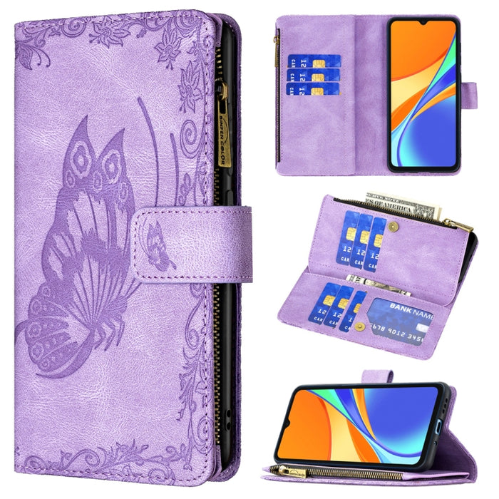 Estuche de cuero con tapa horizontal y cremallera con estampado de mariposa voladora con soporte y ranuras para tarjetas y billetera, For Xiaomi Redmi 9A, For Xiaomi Redmi 9C, For Xiaomi Redmi 9, For Xiaomi Redmi Note 10 Pro                            ...