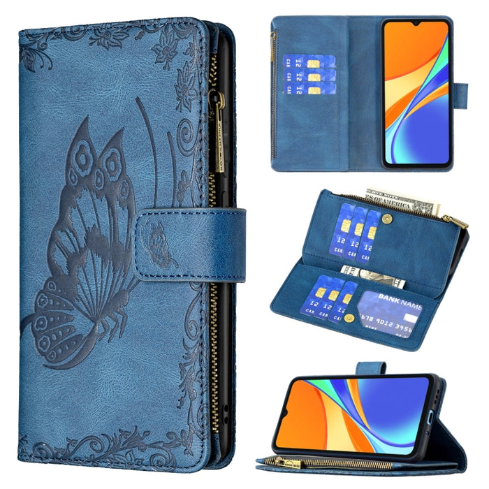 Estuche de cuero con tapa horizontal y cremallera con estampado de mariposa voladora con soporte y ranuras para tarjetas y billetera, For Xiaomi Redmi 9A, For Xiaomi Redmi 9C, For Xiaomi Redmi 9, For Xiaomi Redmi Note 10 Pro                            ...