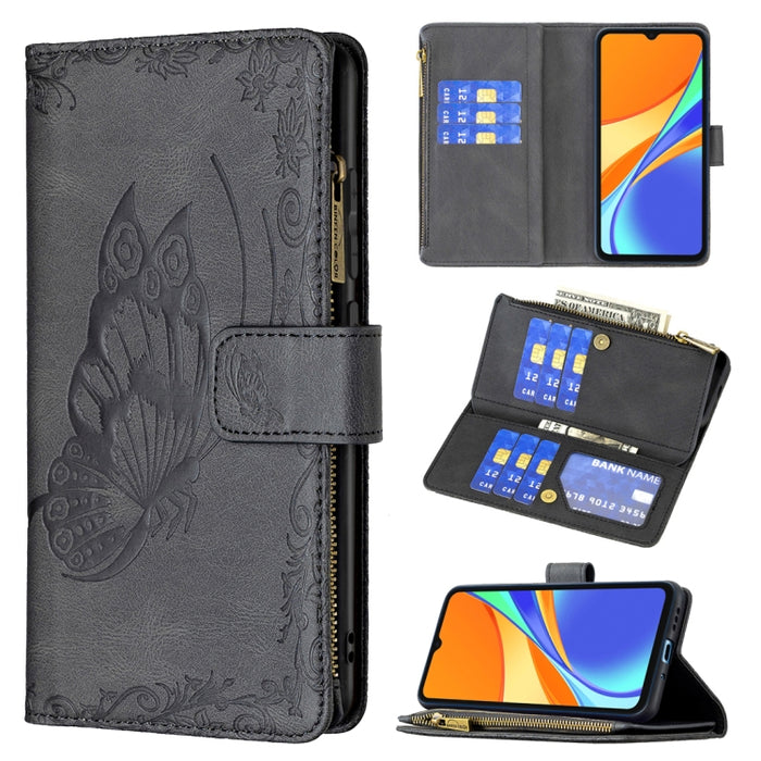 Estuche de cuero con tapa horizontal y cremallera con estampado de mariposa voladora con soporte y ranuras para tarjetas y billetera, For Xiaomi Redmi 9A, For Xiaomi Redmi 9C, For Xiaomi Redmi 9, For Xiaomi Redmi Note 10 Pro                            ...