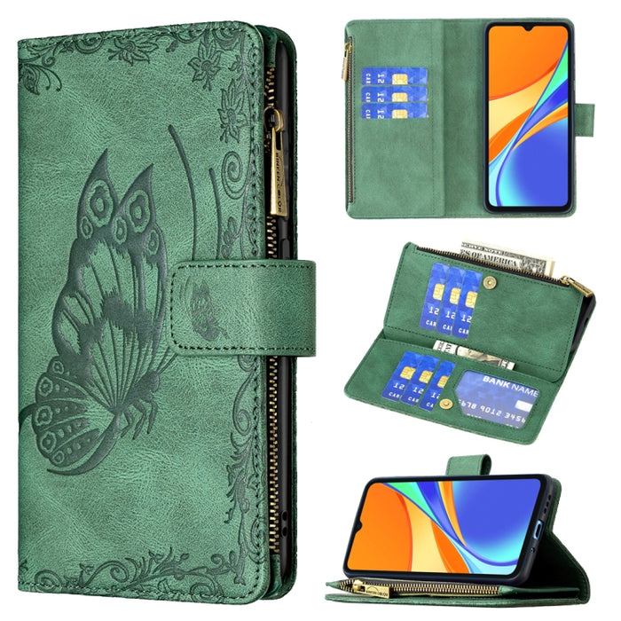 Estuche de cuero con tapa horizontal y cremallera con estampado de mariposa voladora con soporte y ranuras para tarjetas y billetera, For Xiaomi Redmi 9A, For Xiaomi Redmi 9C, For Xiaomi Redmi 9, For Xiaomi Redmi Note 10 Pro                            ...